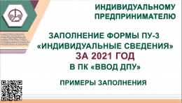 Индивидуальному предпринимателю. Заполнение формы
ПУ-3 за 2021 год в ПК «ВВОД ДПУ». Примеры заполнения. 